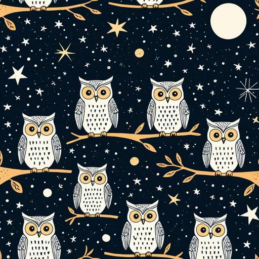 Whimsical Owls Stargazing Illustration Whimsical Owls Stargazing Illustration