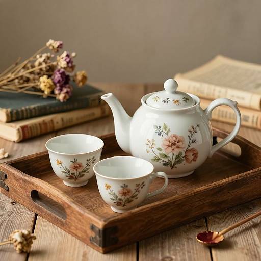 Rustic Ceramic Tea Set Scene
