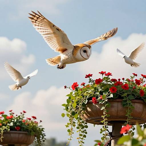 Owls and Doves Over Floating Gardens