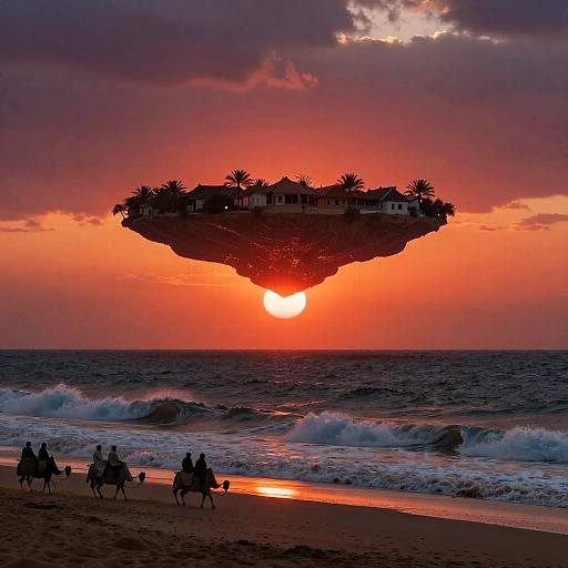 Desert Caravan Amidst Ocean Waves