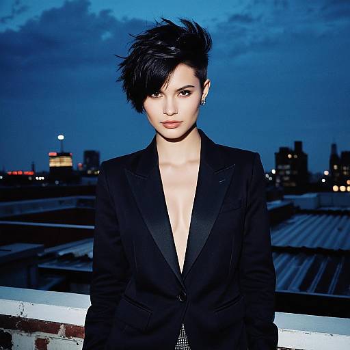 Fashion Model with Undercut Pixie Hairstyle on Rooftop