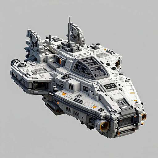 Pixelated Monochrome Futuristic Starship