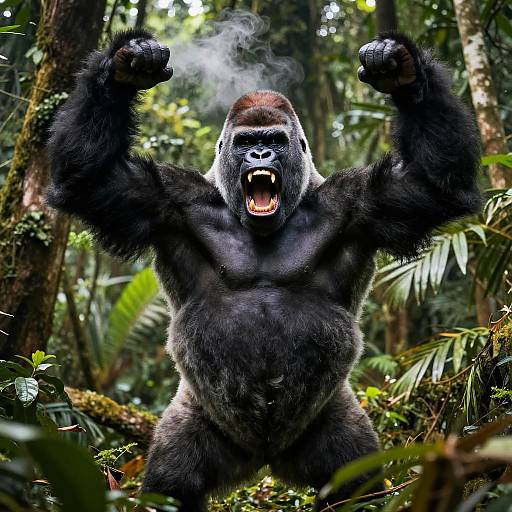 Roaring Muscular Silverback Gorilla