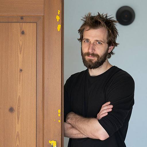 Mysterious Man Behind a Wooden Door