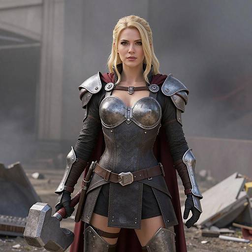 Armored Blonde Warrior with Hammer