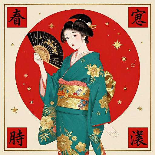 Vibrant Traditional Japanese Woman Art