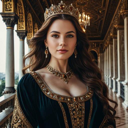 Regal Queen in Opulent Palace Balcony