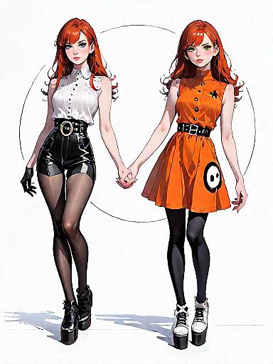 Stylish Redhead Women Holding Hands