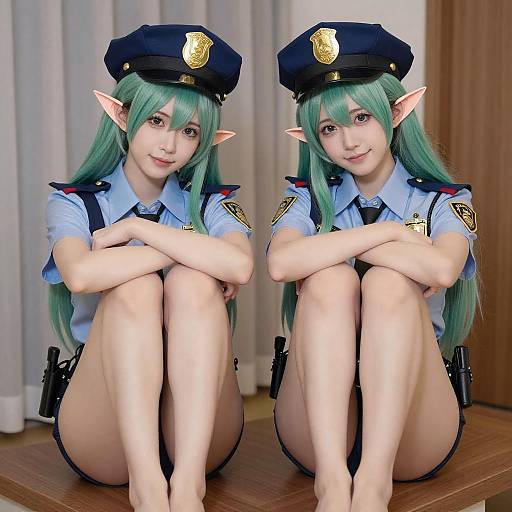 Anime Elf Twins in Police Caps