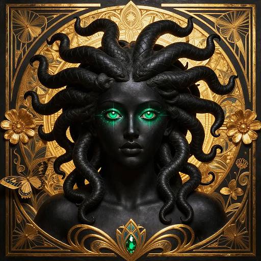 Ethereal Black Medusa in Art Deco