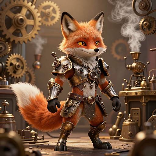 Colorful Steampunk Fox in Workshop