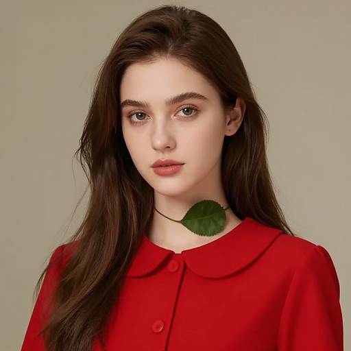 Girl in Red Dress with Leaf Necklace