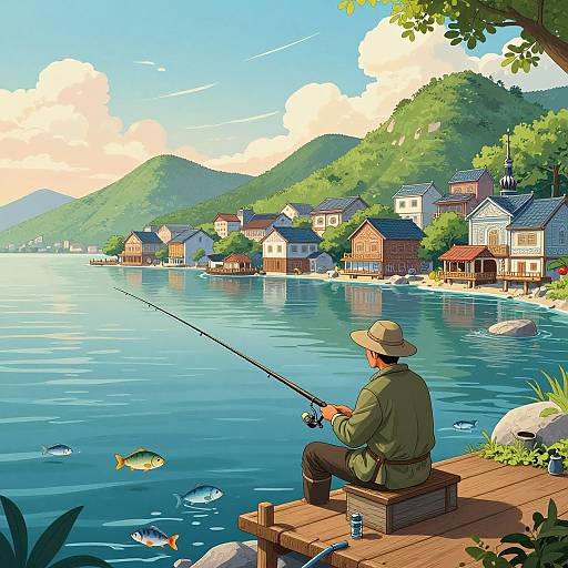 Serene Seaside Fishing in Sun Haiyang Style