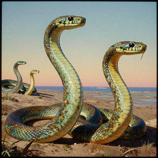 Vibrant Mythical Serpents in Retro Style