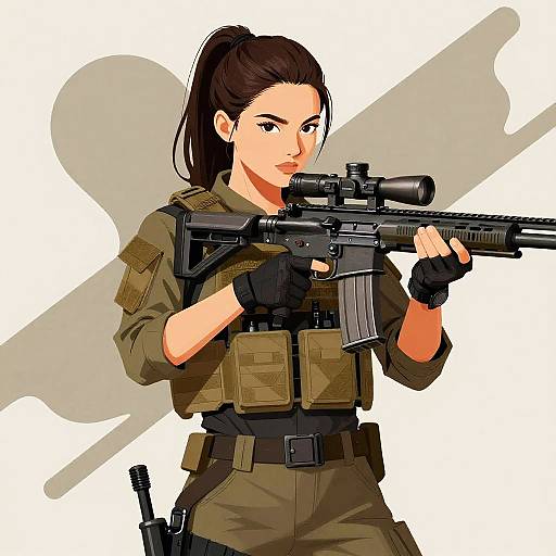 Determined Woman in Tactical Gear