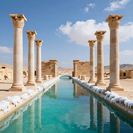 Serene Desert Canal with Ancient Ruins