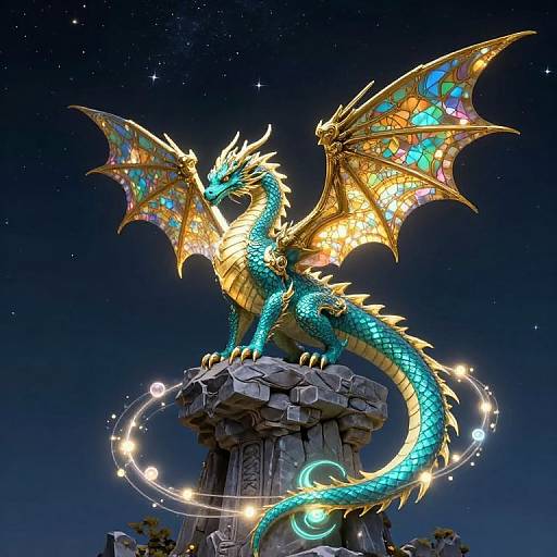Ethereal Teal Dragon with Stained-Glass Wings