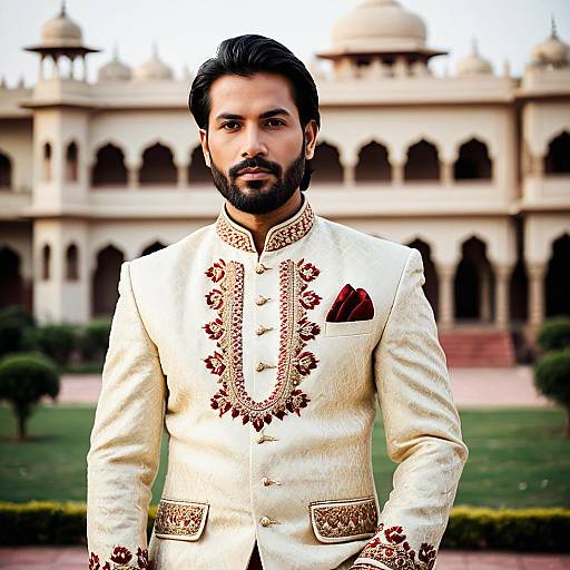 Man in Traditional Indian Sherwani Outdoors