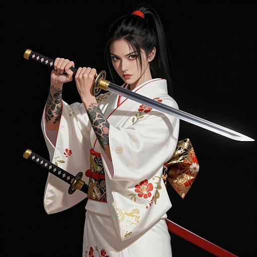 Stunning Samurai Woman in Floral Kimono