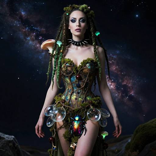 Cosmic Dreamscape with Bioluminescent Fashion