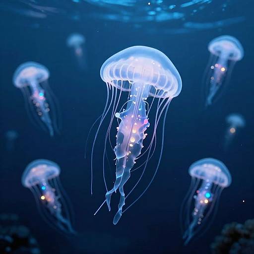 Glowing Bioluminescent Jellyfish in Ocean