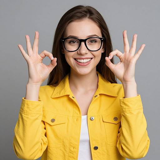 Cheerful Woman Making OK Gesture