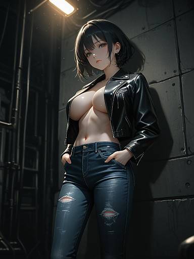 Edgy Portrait of Woman in Leather Jacket
