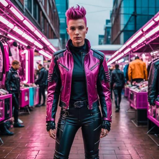 Cyberpunk Style Person in Amaranth Leather Jacket