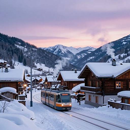 Cozy Snowy Mountain Village Tramway