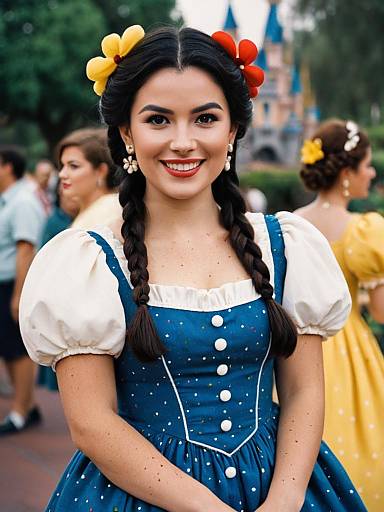 Woman in Blue Costume Dress with Braided Hair