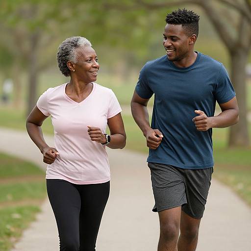 Sporty Senior Woman Jogging with Coach
