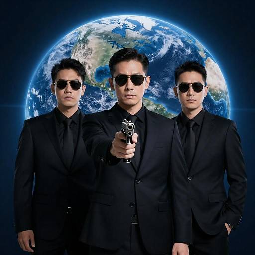 Intense Men in Black Suits with Handgun