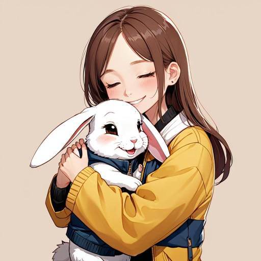 Young Woman Hugging White Rabbit