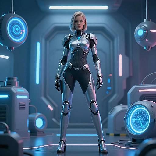 Futuristic Woman in High-Tech Suit