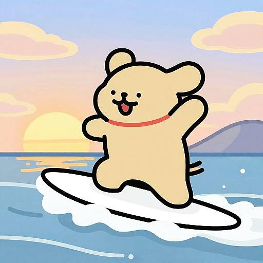 Bear Pepe Surfing at Sunset