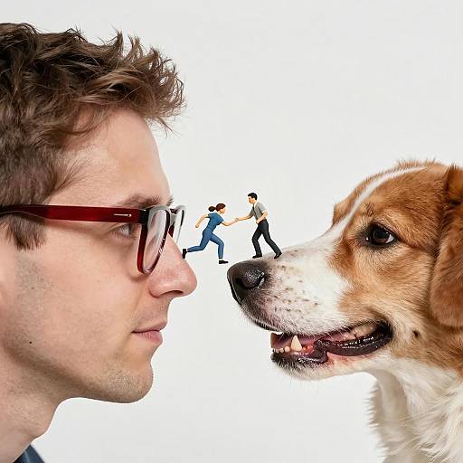 Surreal Close-Up: Man and Dog Interaction