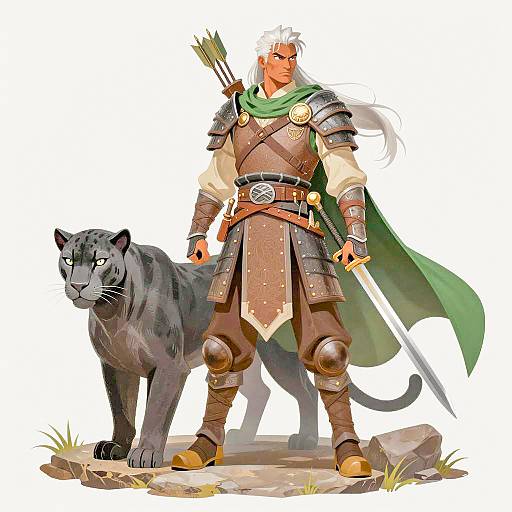 Dark Warrior and Panther Illustration