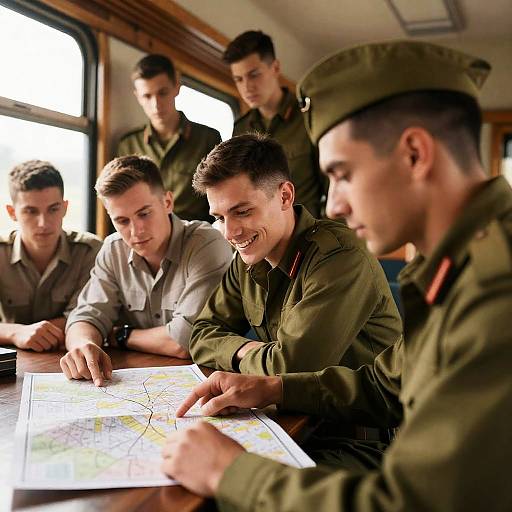 Soldiers Planning in Train Compartment
