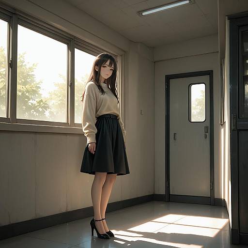 Young woman standing indoors by window