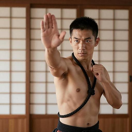 Martial Arts Pose with Intense Focus