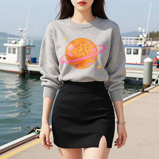 Chic Manga Woman at Fishing Pier