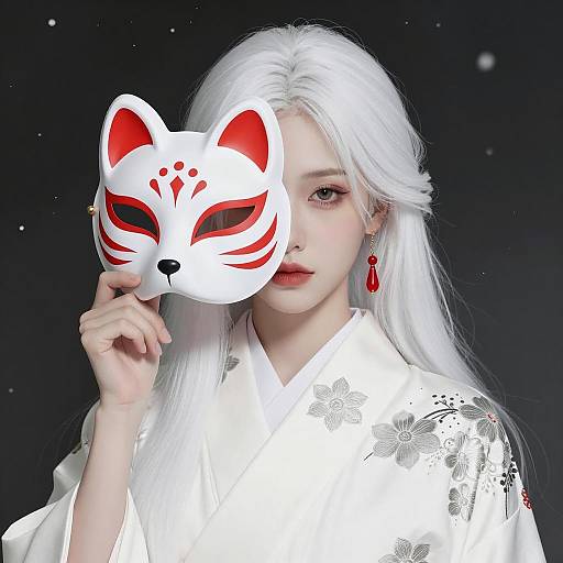 Mystical Woman with Fox Mask Illustration