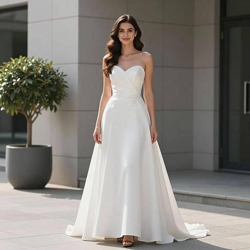 Bride in Strapless White Wedding Dress