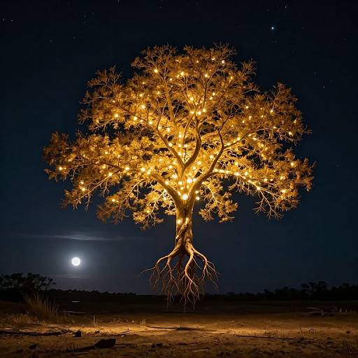 Glowing Golden Tree Suspended Mid-Air