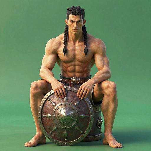 Muscular Humanoid Warrior with Shield