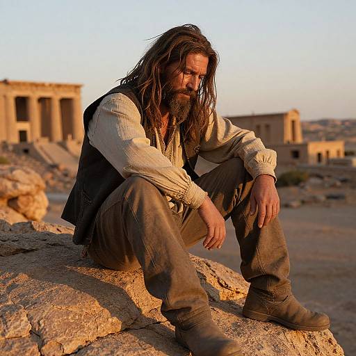 Rugged Man at Sunset Ruins