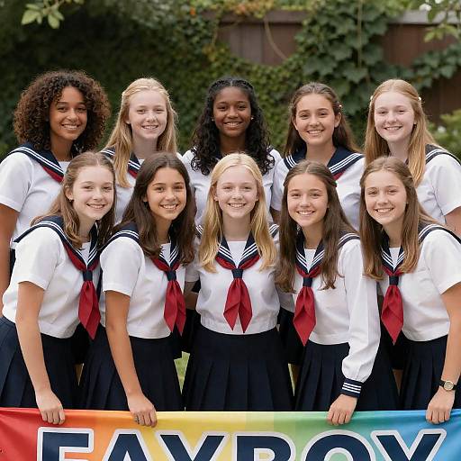 Smiling Girls in Sailor School Uniforms