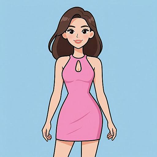 Smiling Woman in Pink Skater Dress