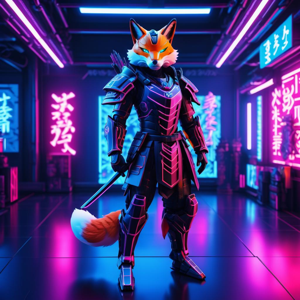 Futuristic Samurai Robotic Fox in Tokyo