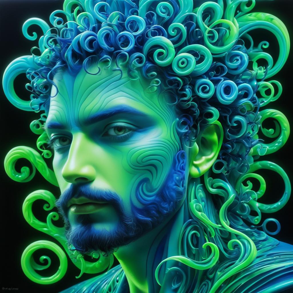 Surreal Biopunk Man with Curly Tendrils